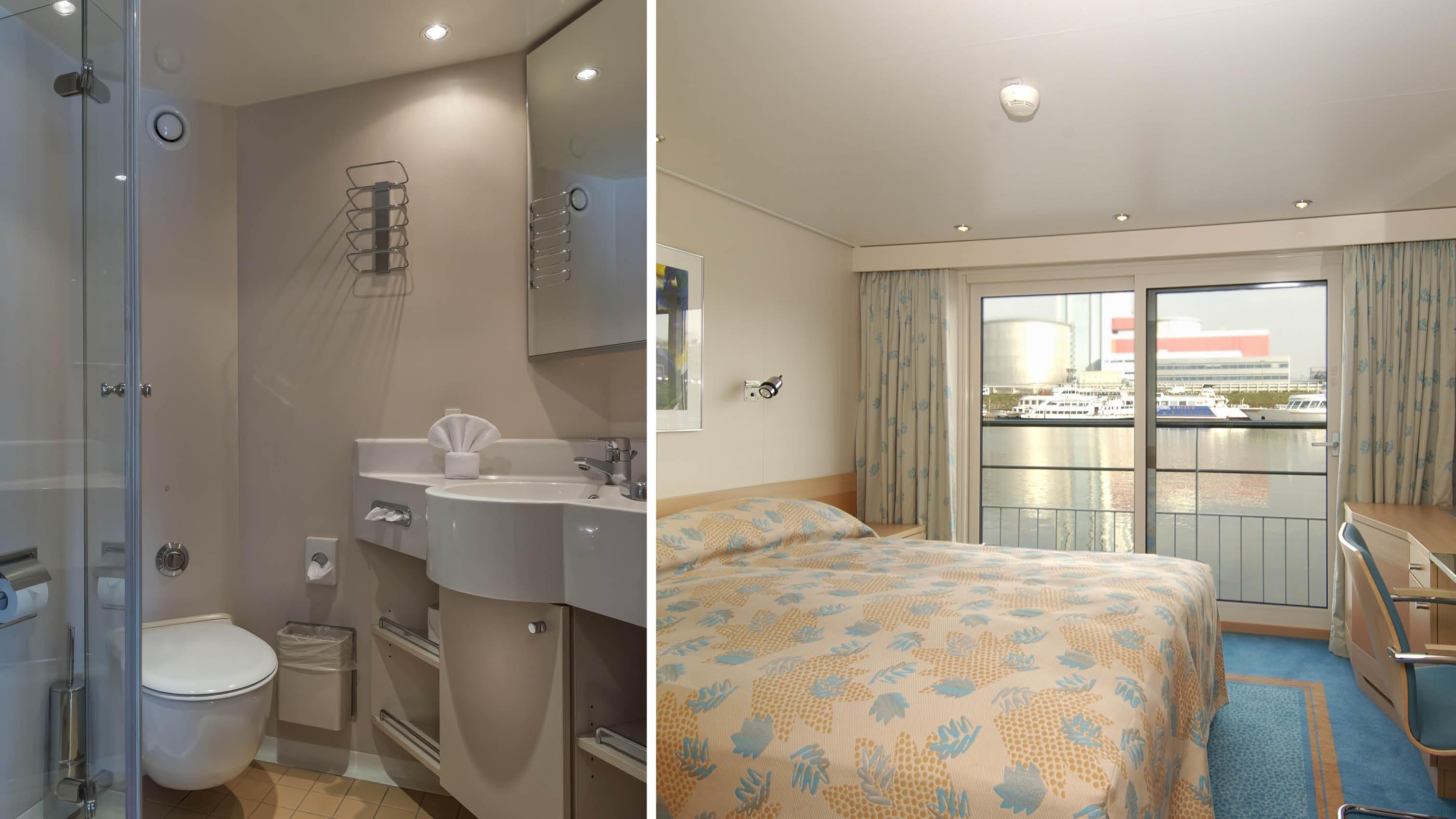 Badeværelse og kahyt på MS Bellejour